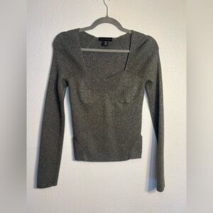 House of Harlow bustier top size M metallic long sleeve ribbed green